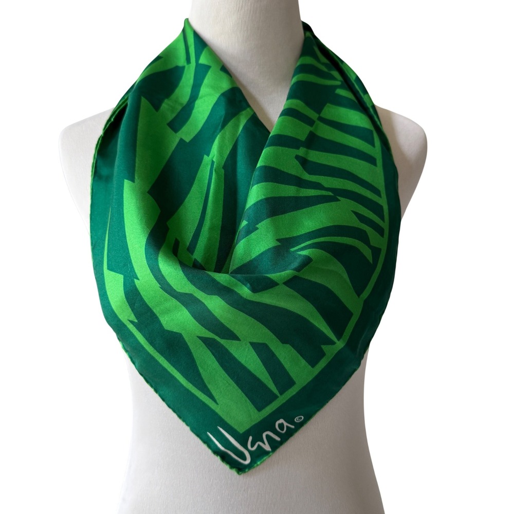 Vintage 1980s Vera Silk Scarf Dark Light Green Retro Geometric Mod Print Square